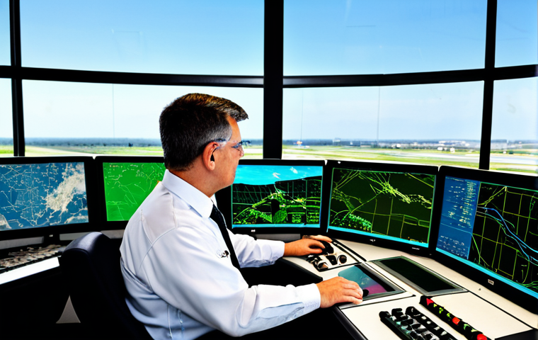 Air Traffic Controller in Action**

"A professional air traffic controller, fully clothed in appropriate attire, working in a modern air traffic control tower, looking intently at radar screens, safe for work, perfect anatomy, natural proportions, professional environment, modest clothing, family-friendly."

**
