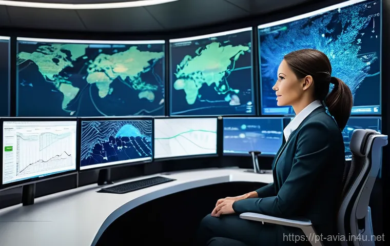 항공운항관리사 기술 트렌드 - Modern Aviation Dispatcher with AI Flight Management Systems**

A highly detailed, realistic image o...