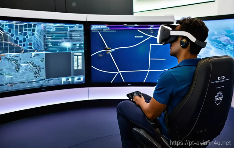 항공운항관리사 업무 환경 개선 - **Prompt:** A modern, high-tech air traffic control center in Brazil at dusk, bathed in the soft glo...