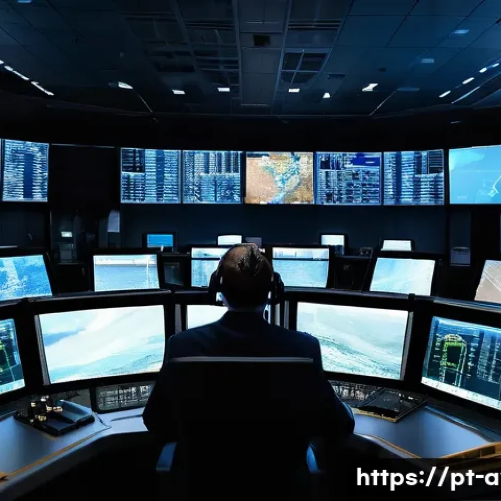 항공운항관리사 응급 상황 대처 - A highly detailed air traffic control tower interior during a crisis, showing an experienced air tra...