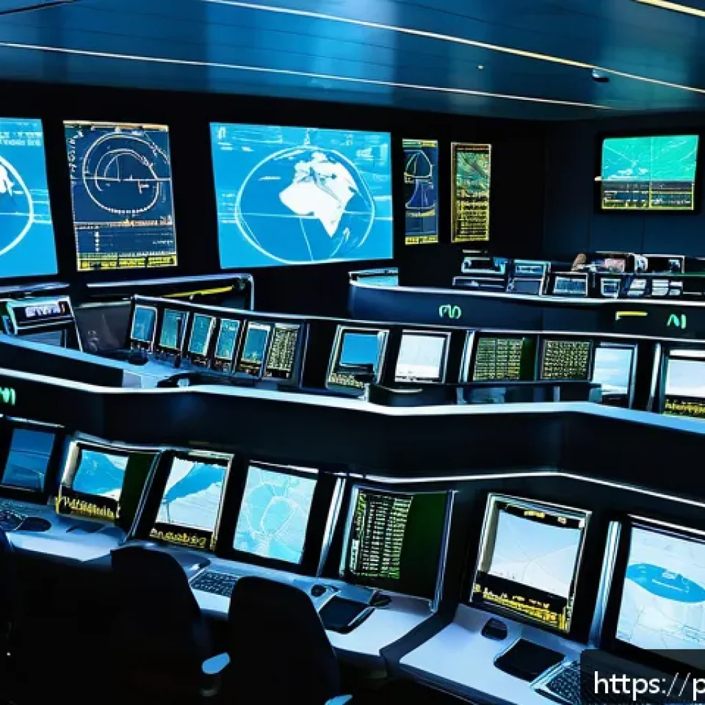 항공운항관리사 항공기 성능 데이터 - A high-tech air traffic control center in São Paulo, Brazil, showing a diverse team of professional ...