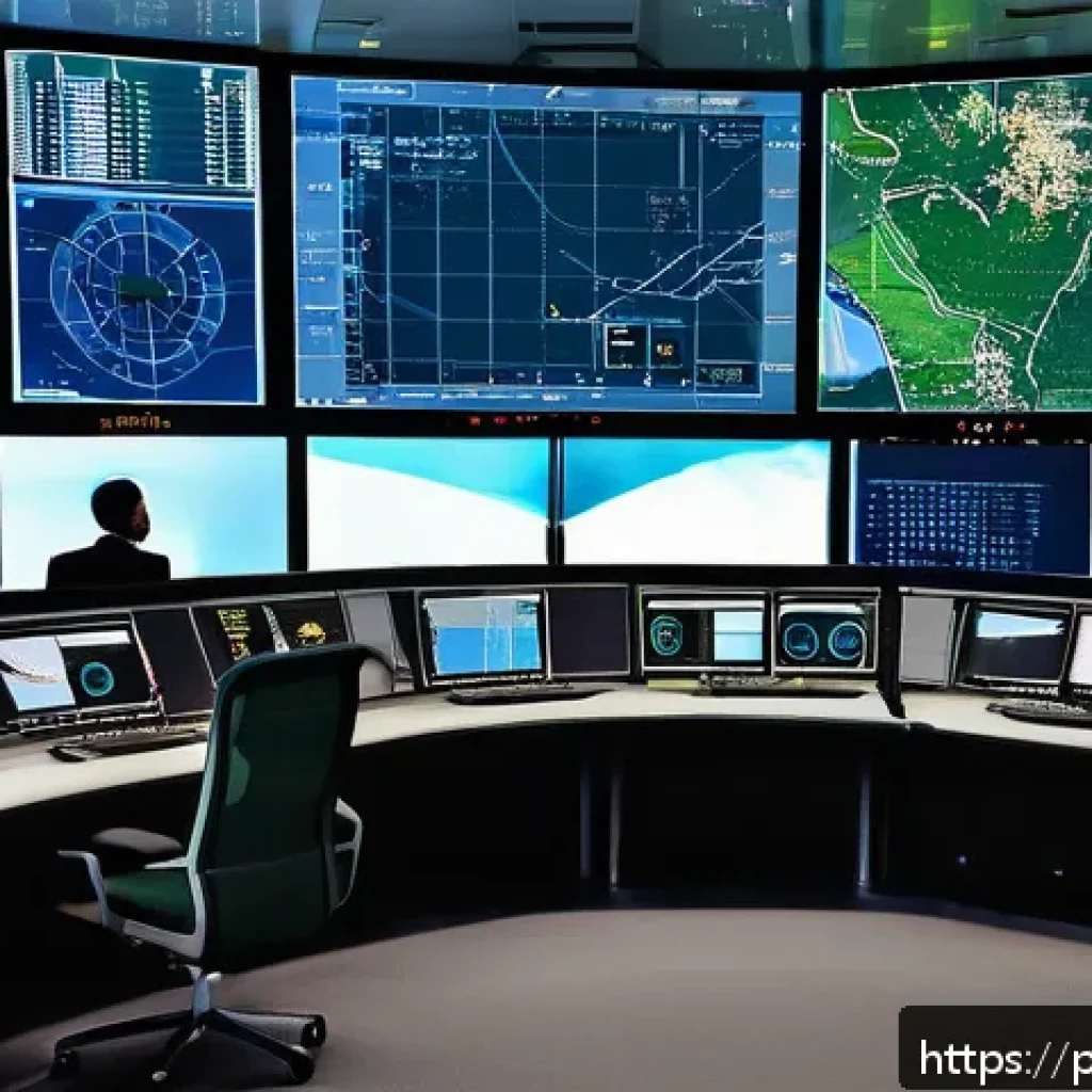 항공운항관리사 면접 질문 - A highly detailed scene inside a modern air traffic control tower in Brazil, showing a diverse group...